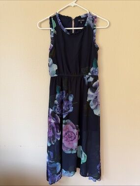 Girls Navy Floral Sleeveless Dress